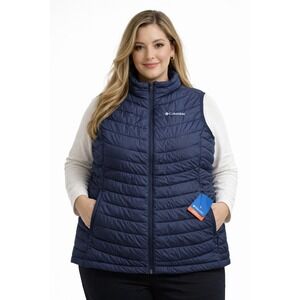 Columbia Powder Lite II Vest Womens 2X Navy Puffer Omni-Heat Athleisure New